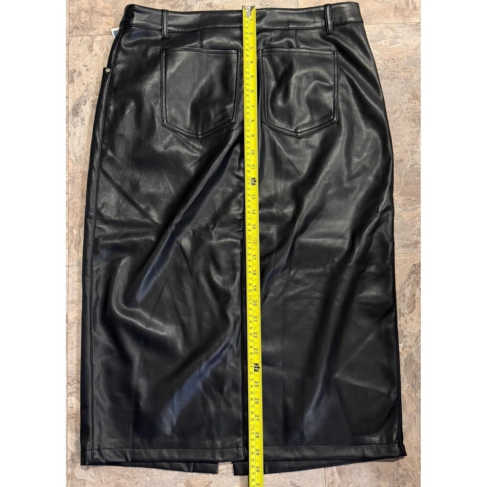 7 For All Mankind Midi Skirt Faux Leather Black Front Slit Size Large NWT - Picture 7 of 8